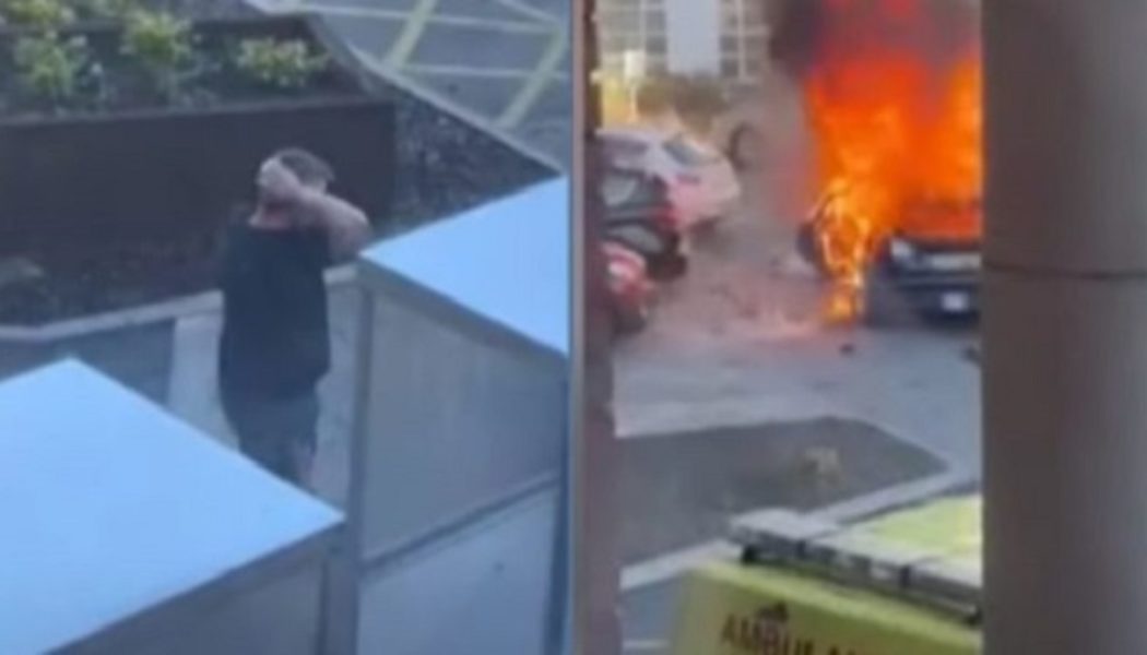 Der Fahrer, der den Tod betrogen hat, taumelt nach der Explosion vor dem Liverpooler Frauenkrankenhaus