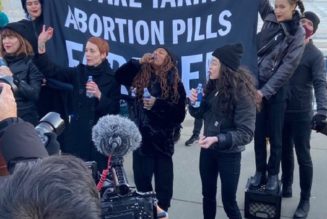 Feministinnen nehmen Abtreibungspillen ein, um gegen die Abtreibungsdebatte des Obersten Gerichtshofs zu protestieren