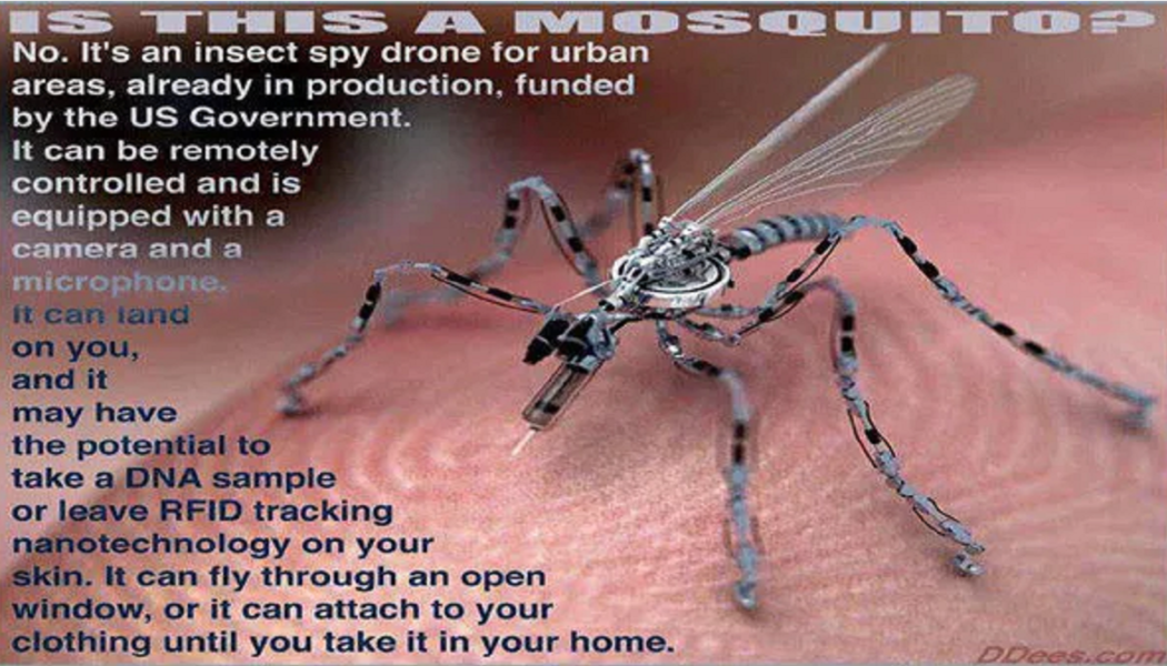 Dies ist keine Mücke, sondern eine Insekten-Spionage-Drohne für städtische Gebiete, die bereits in Produktion ist, finanziert von der Regierung – SCHWARZ – GOO – GRAPHENE – Das Zeichen der Bestie übernimmt den Körper des Wirts, wenn es ausgelöst wird.